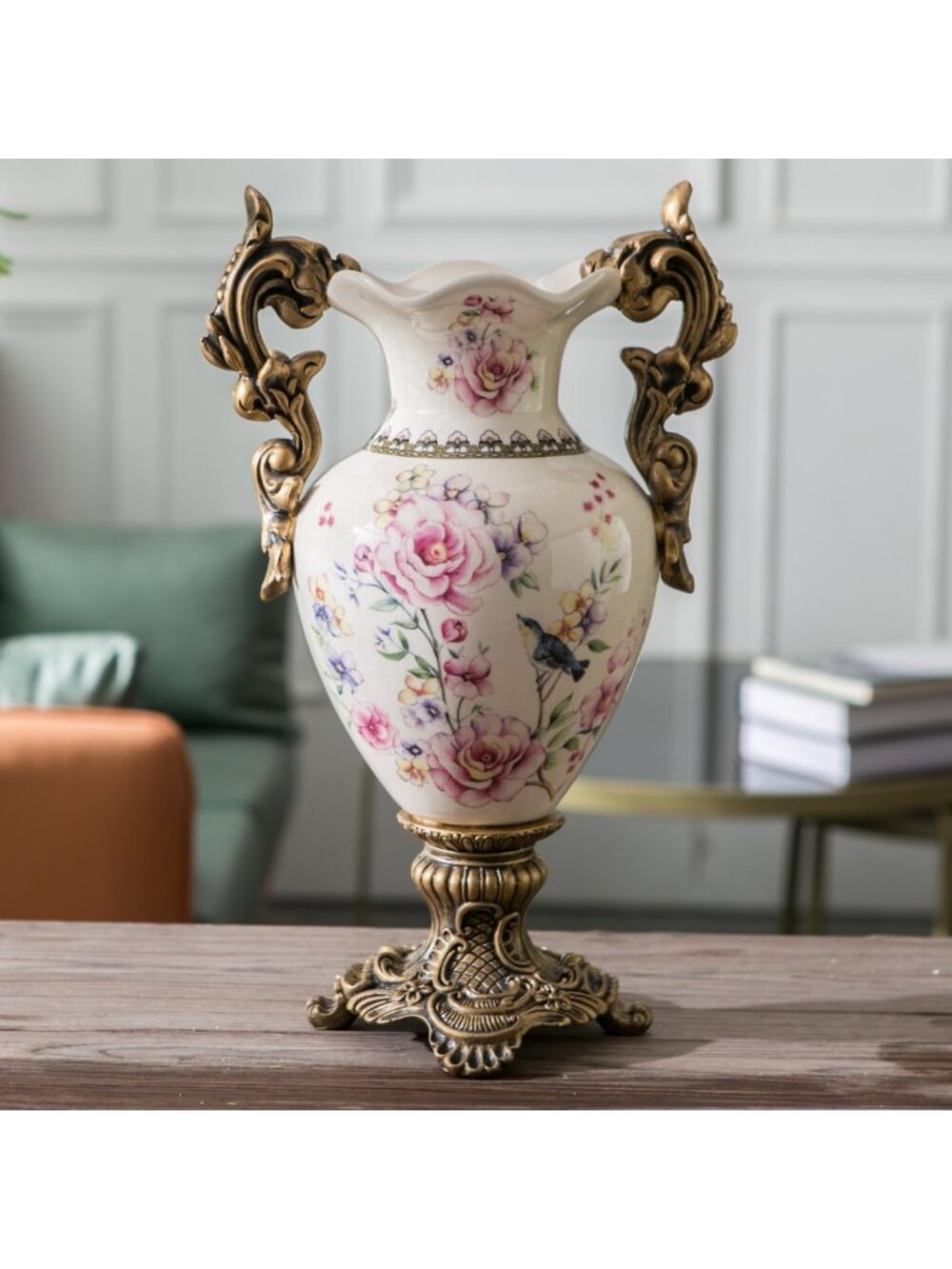 Large Modern Ceramic Vase 16.5” - Elegant Pink Flower Holder for Home Decor